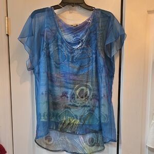 Live and Let Live Artistic Blue Sheer Blouse